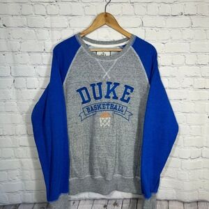 Duke Basketball Sweatshirt Mens Medium Gray Blue Raglan Pullover Pocket